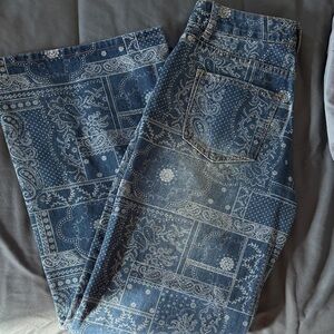Zara Blue Bandana-Print Denim Jeans
